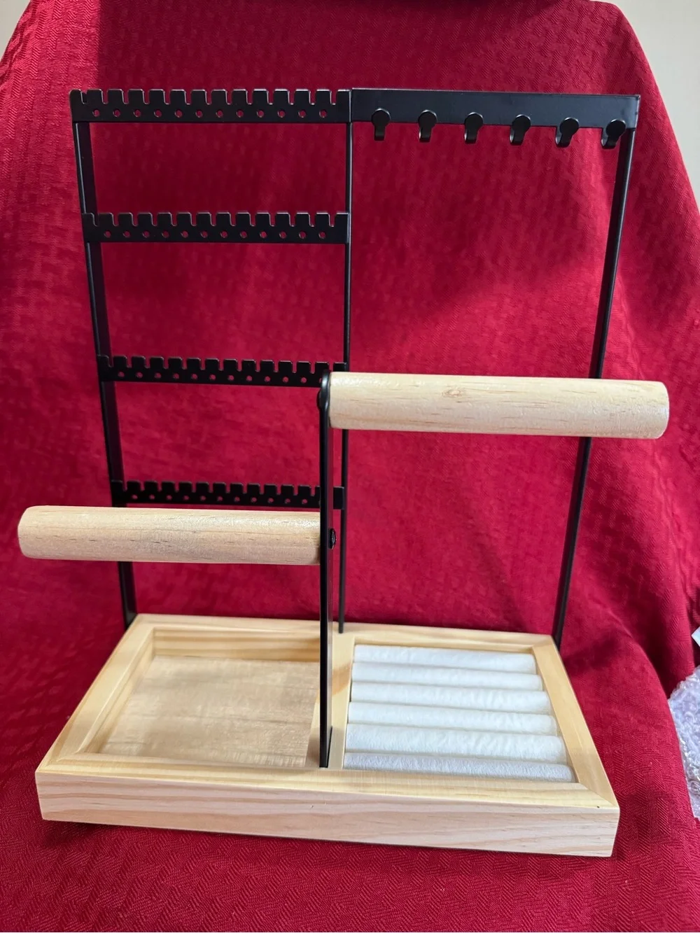 Wood & Black Metal Jewelry Organizer Stand - Natural Wood